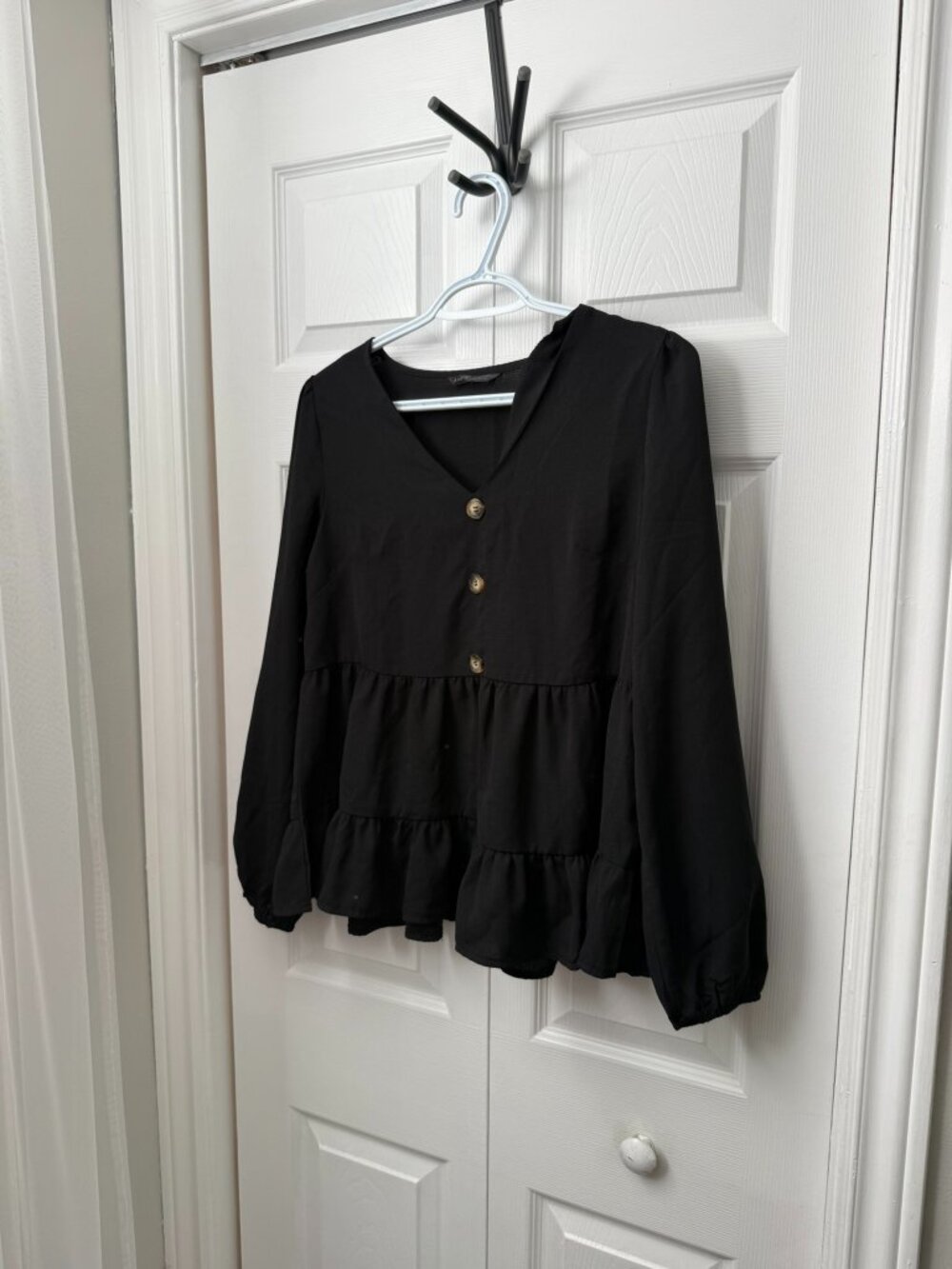 SHEIN Black Tiered Peplum Button-Front Top